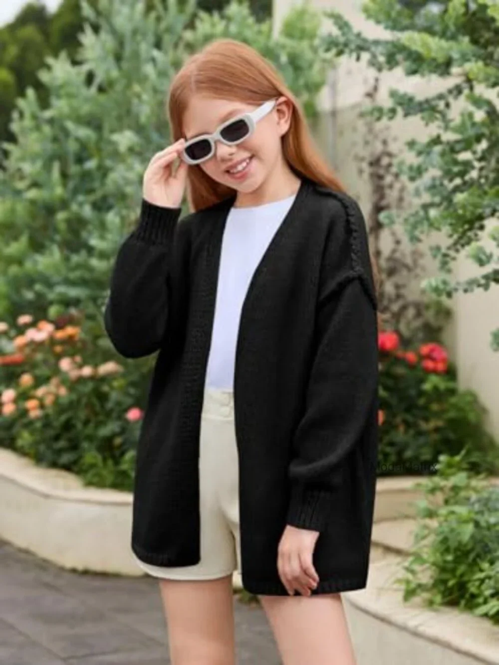Girls Oversized Chunky Knit Open Front Long Sleeve Cardigan